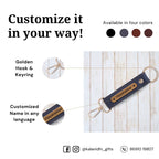 Grey Vegan Leather Keychain with name (Golden Hook)