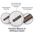 Grey Vegan Leather Keychain with name (Golden Hook)