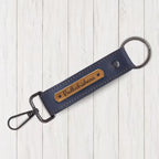 Grey Vegan Leather Keychain with name (Black Hook)