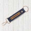 Grey Vegan Leather Keychain with name (Golden Hook)