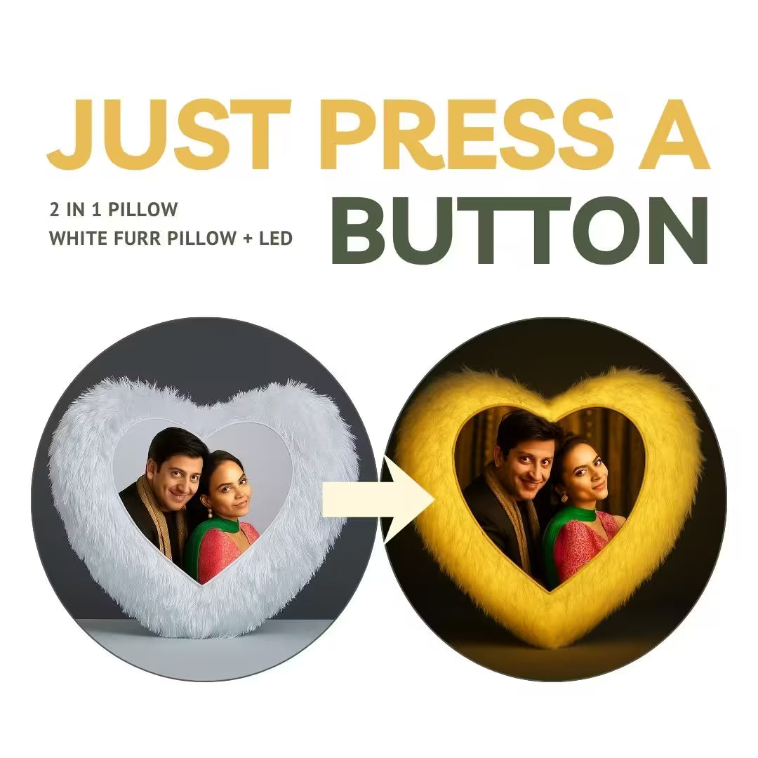 Led White Heart Customized Furr Photo Pillow