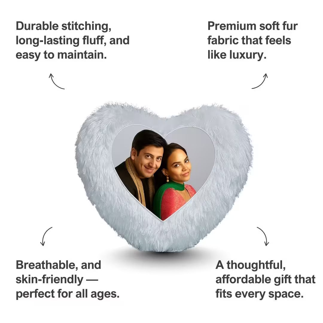 Led White Heart Customized Furr Photo Pillow
