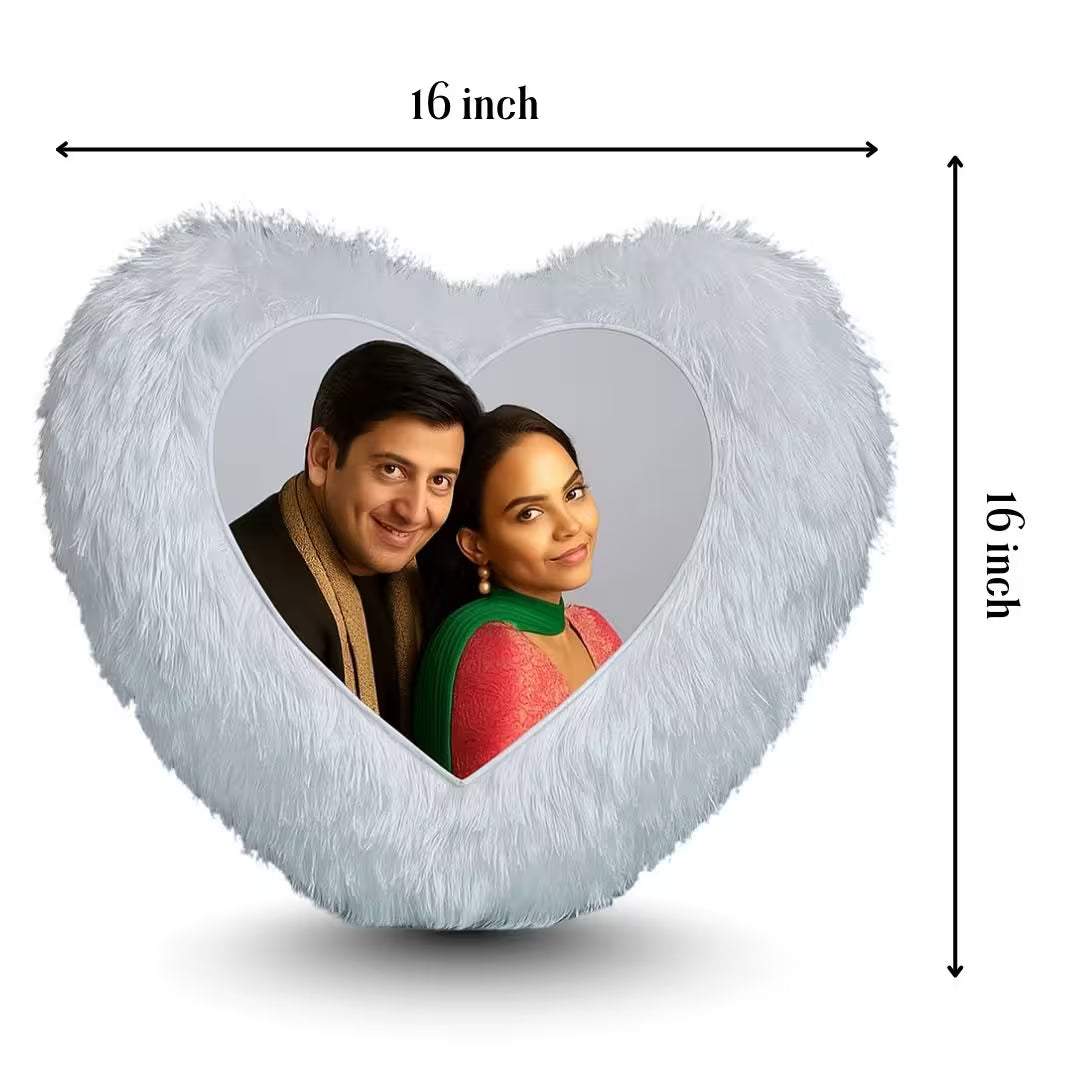 Led White Heart Customized Furr Photo Pillow