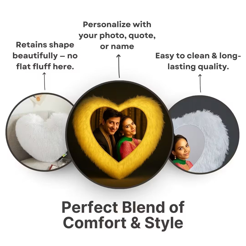 Led White Heart Customized Furr Photo Pillow