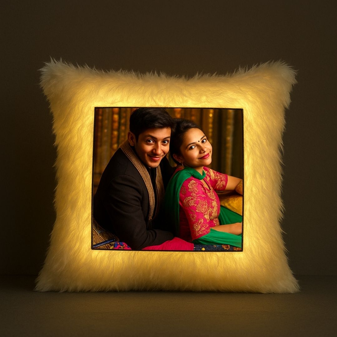 Led White Square Customized Furr Photo Pillow