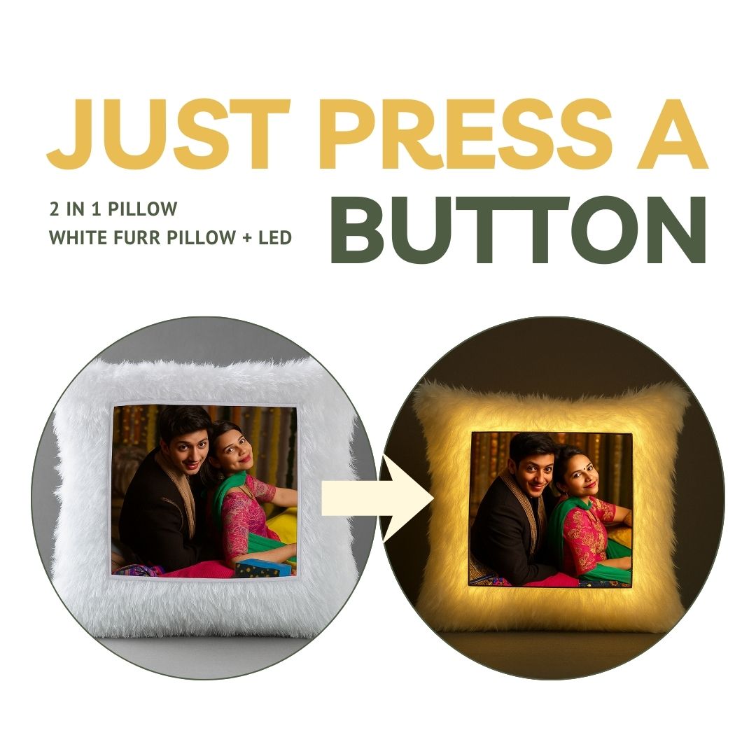 Led White Square Customized Furr Photo Pillow