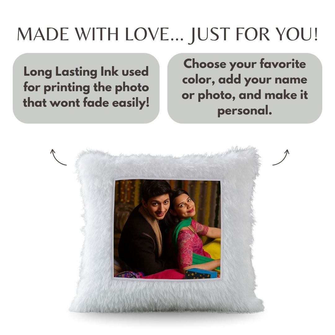 Led White Square Customized Furr Photo Pillow