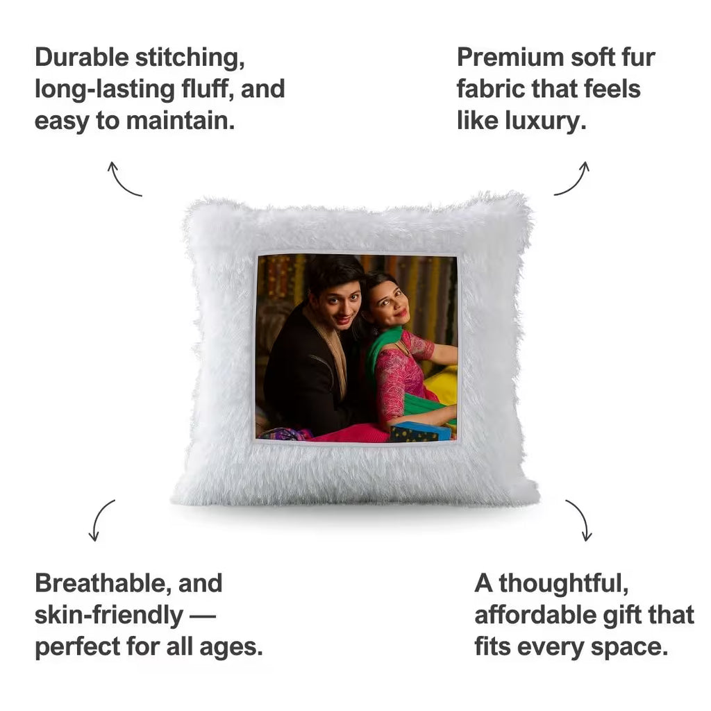 Led White Square Customized Furr Photo Pillow