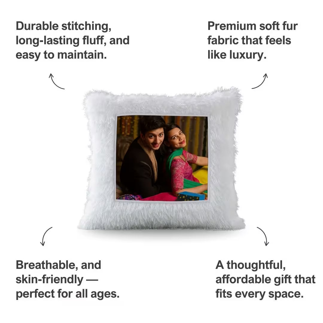 Led White Square Customized Furr Photo Pillow