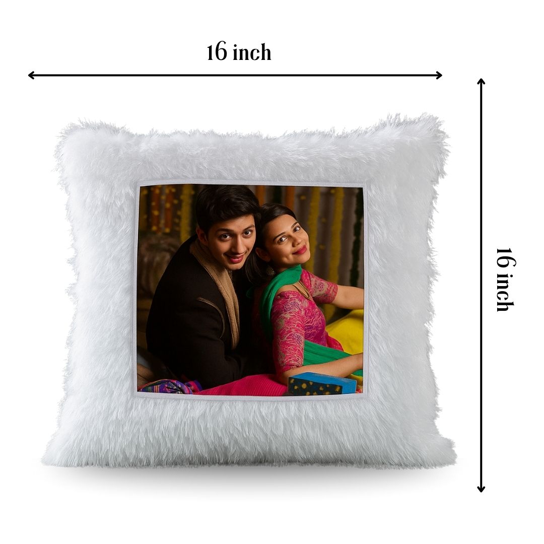 Led White Square Customized Furr Photo Pillow
