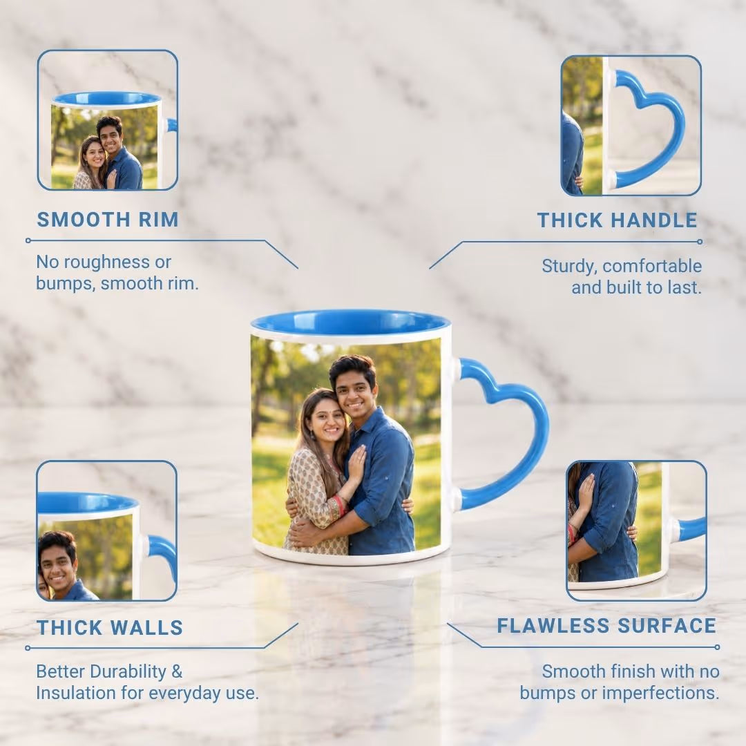 Light Blue Heart Handle Ceramic Photo Mug