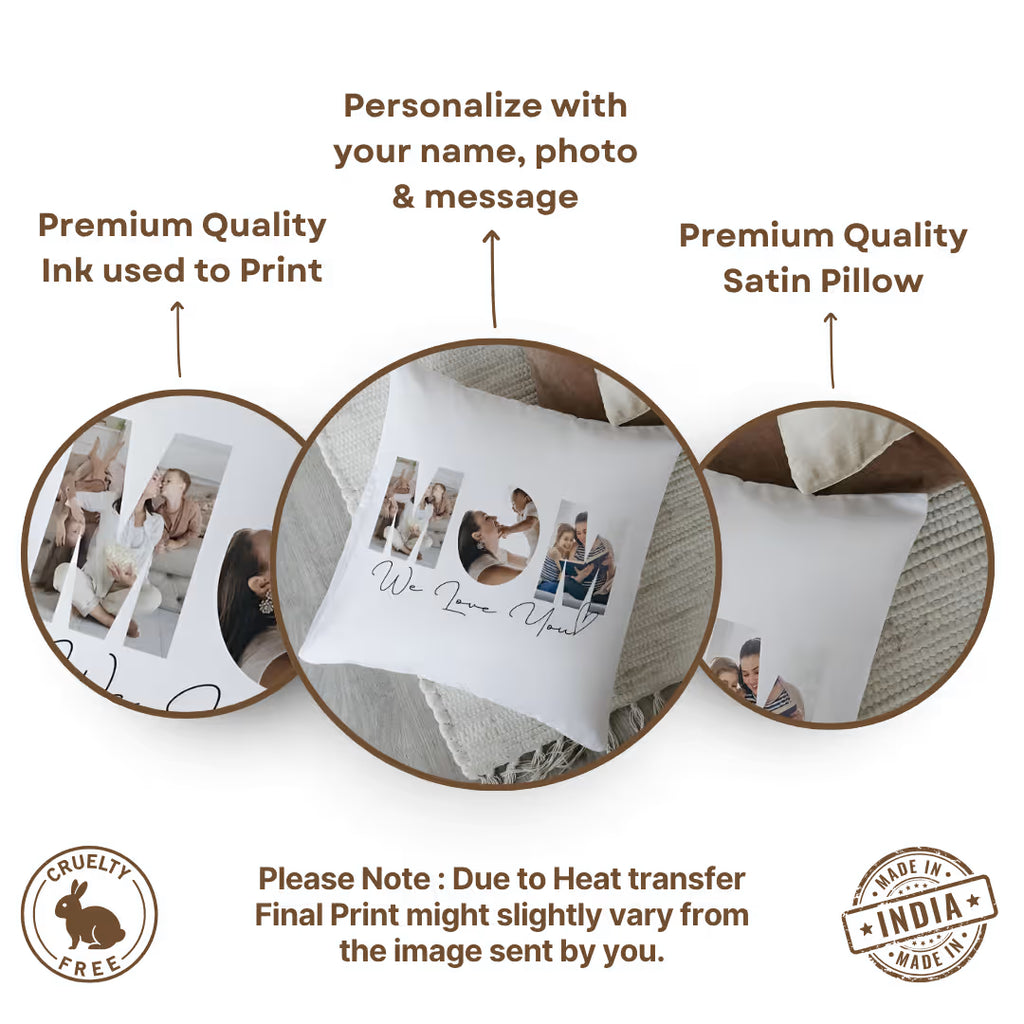 Personalized MOM Photo Square Satin Pillow