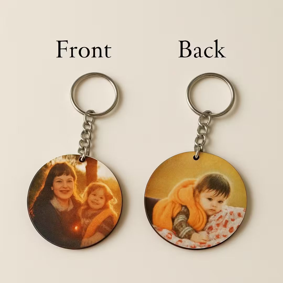 Circle Mdf Double Side Photo Keychain