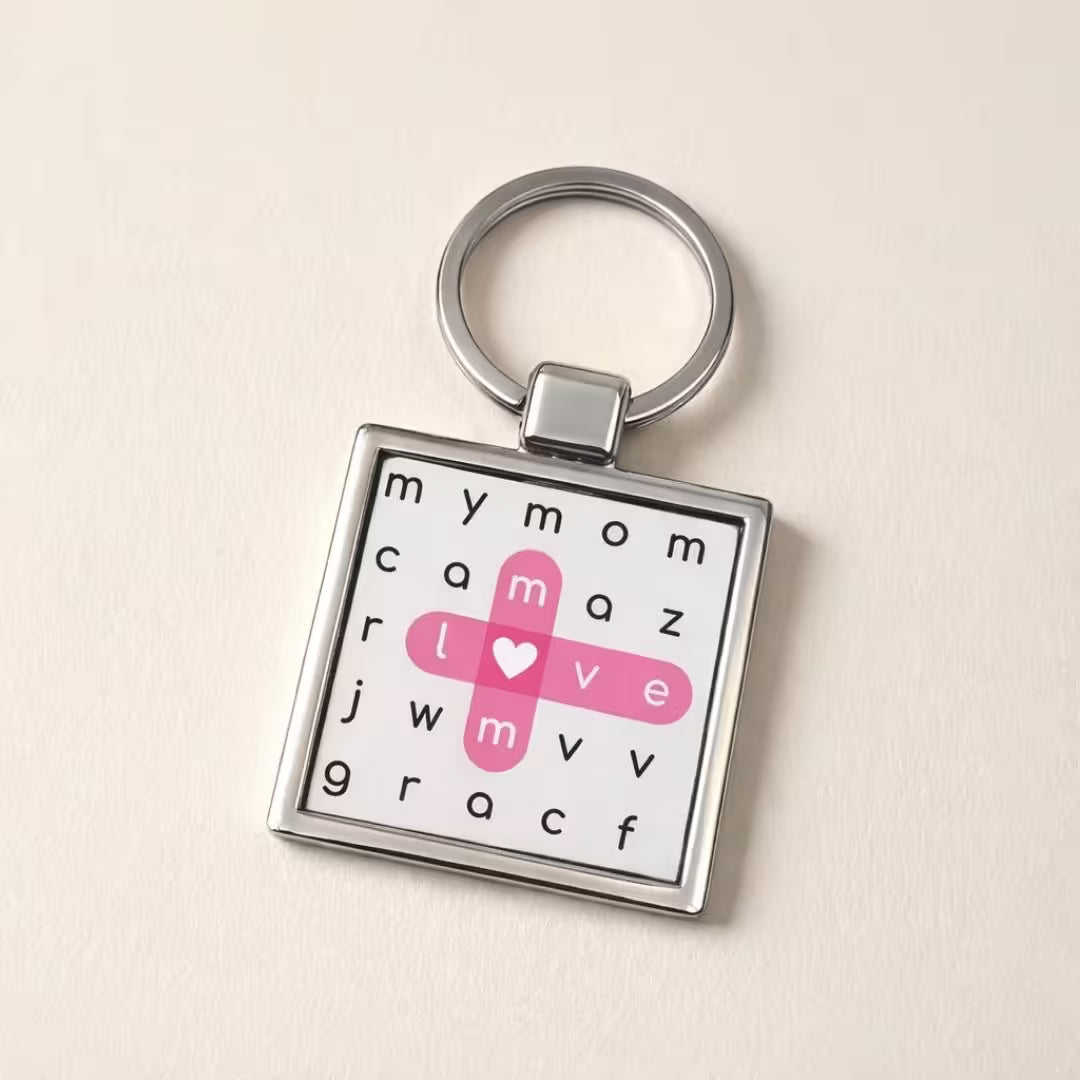 Personalized Photo Metal Keychain – Double-Sided Crossword Keyring