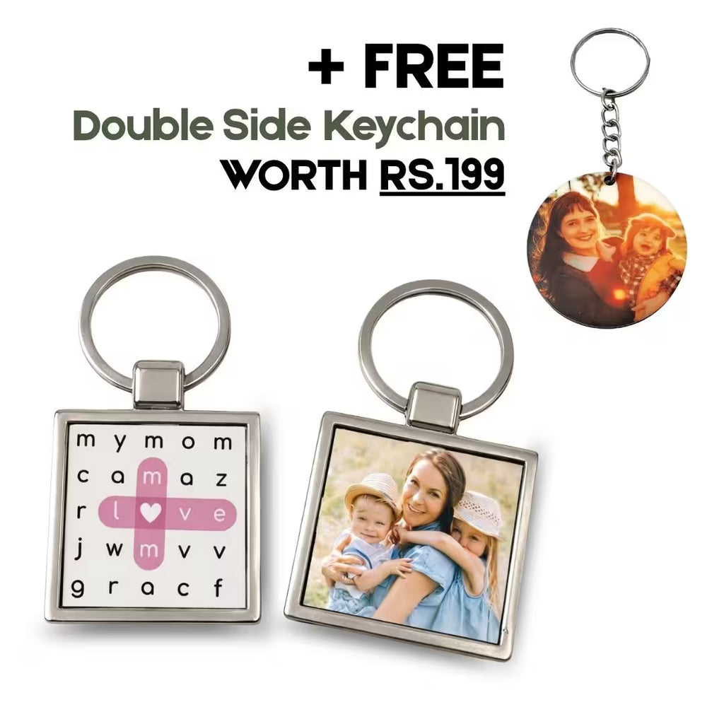 Personalized Photo Metal Keychain – Double-Sided Crossword Keyring