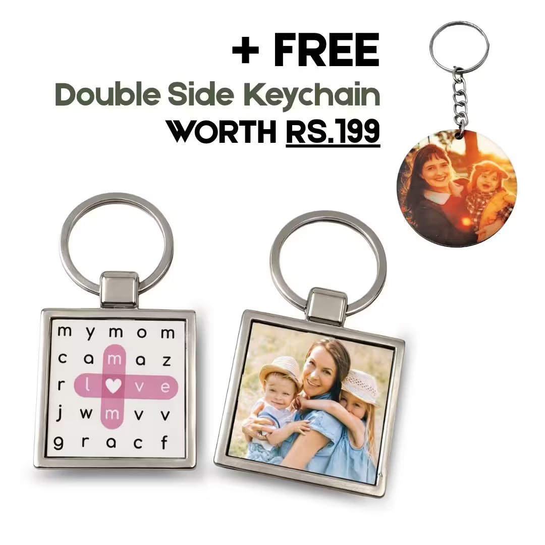 Personalized Photo Metal Keychain – Double-Sided Crossword Keyring