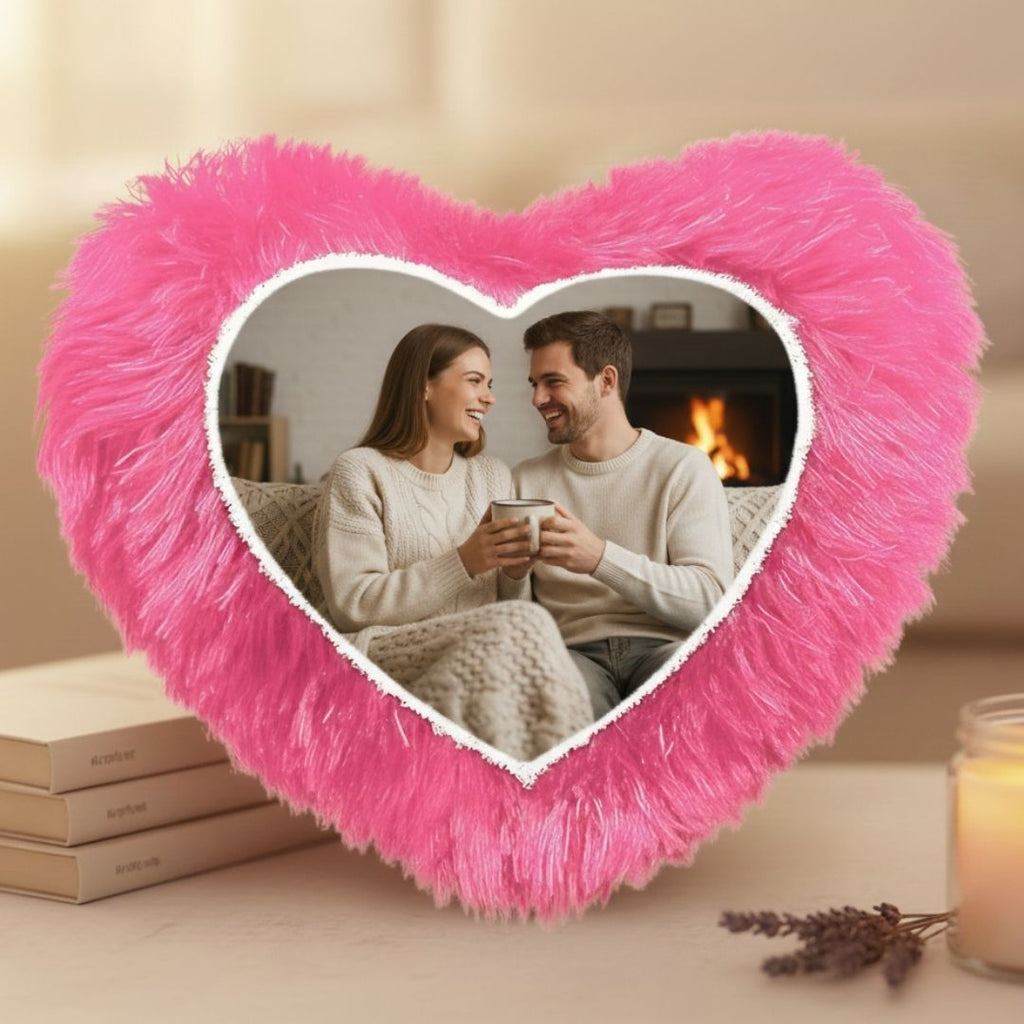 Pink Mini Heart Customized Photo Furr Pillow