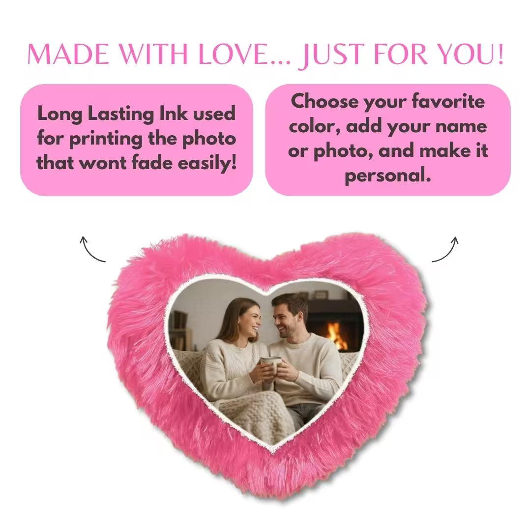 Pink Mini Heart Customized Photo Furr Pillow