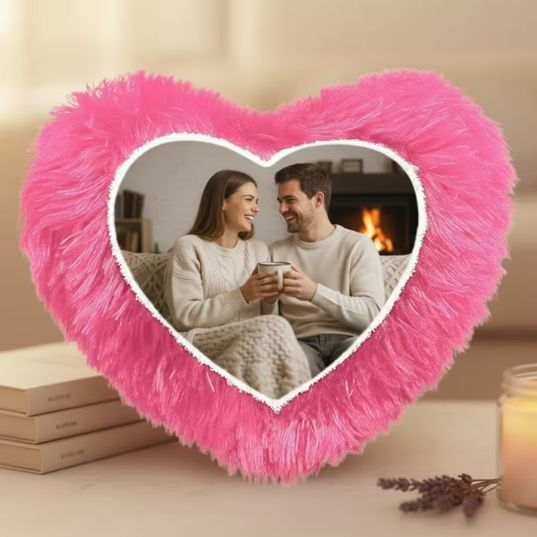 Pink Mini Heart Customized Photo Furr Pillow