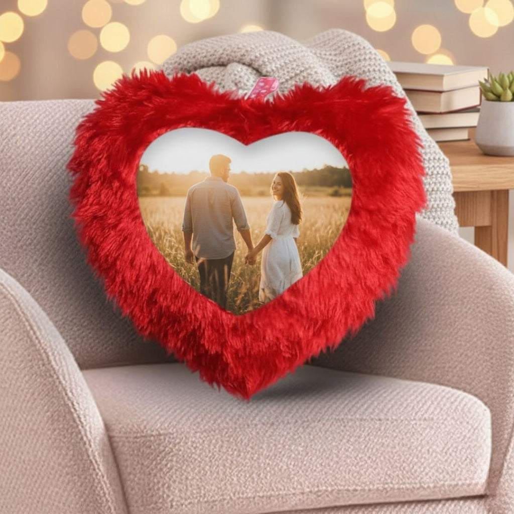 Red Mini Heart Customized Photo Furr Pillow