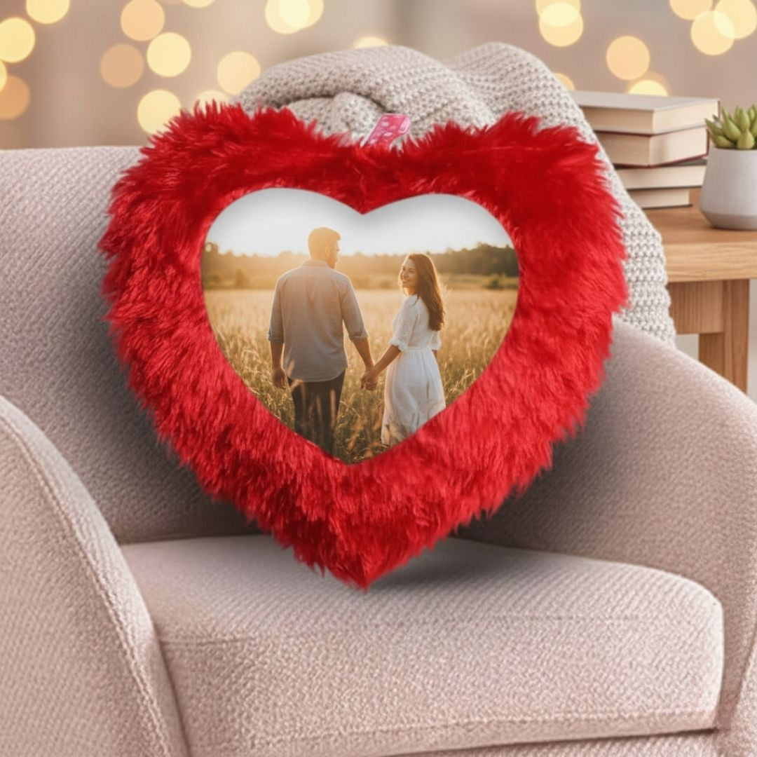 Red Mini Heart Customized Photo Furr Pillow