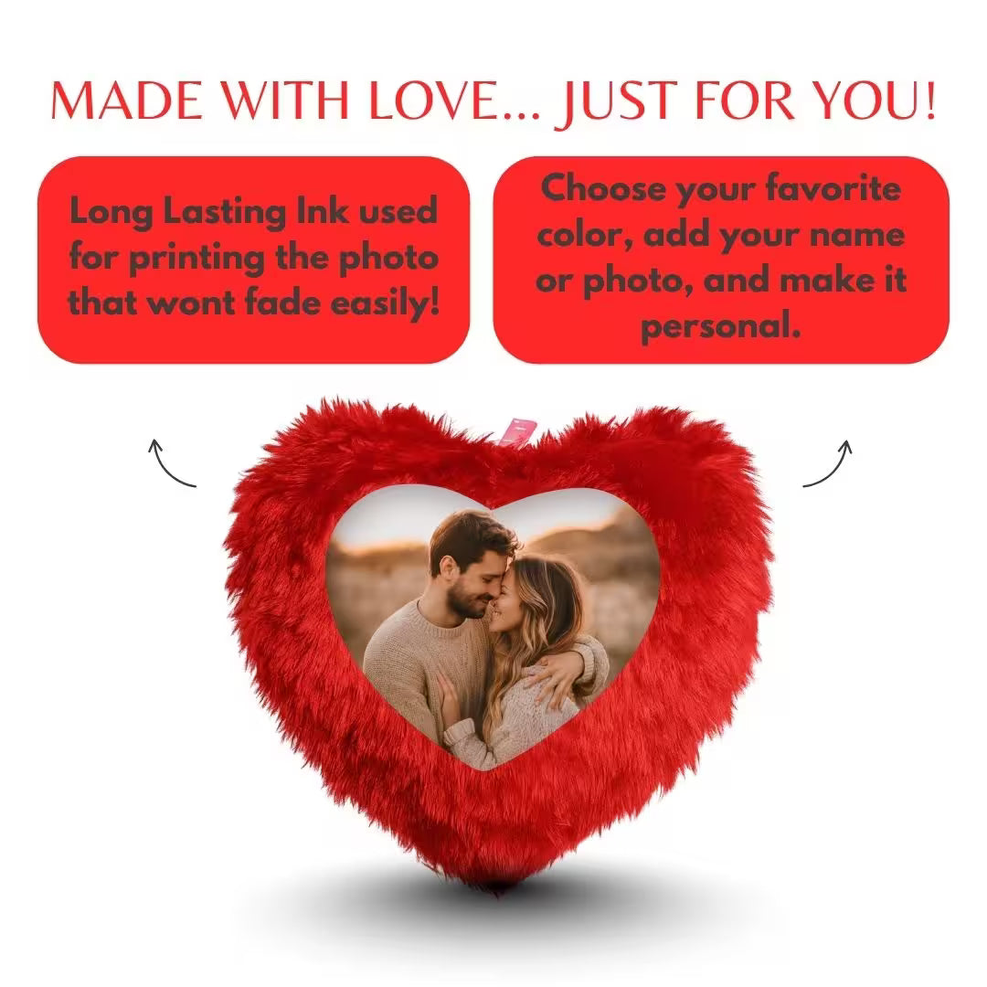 Red Mini Heart Customized Photo Furr Pillow