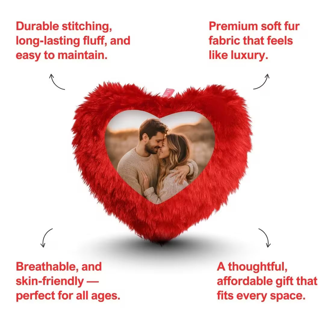 Red Mini Heart Customized Photo Furr Pillow