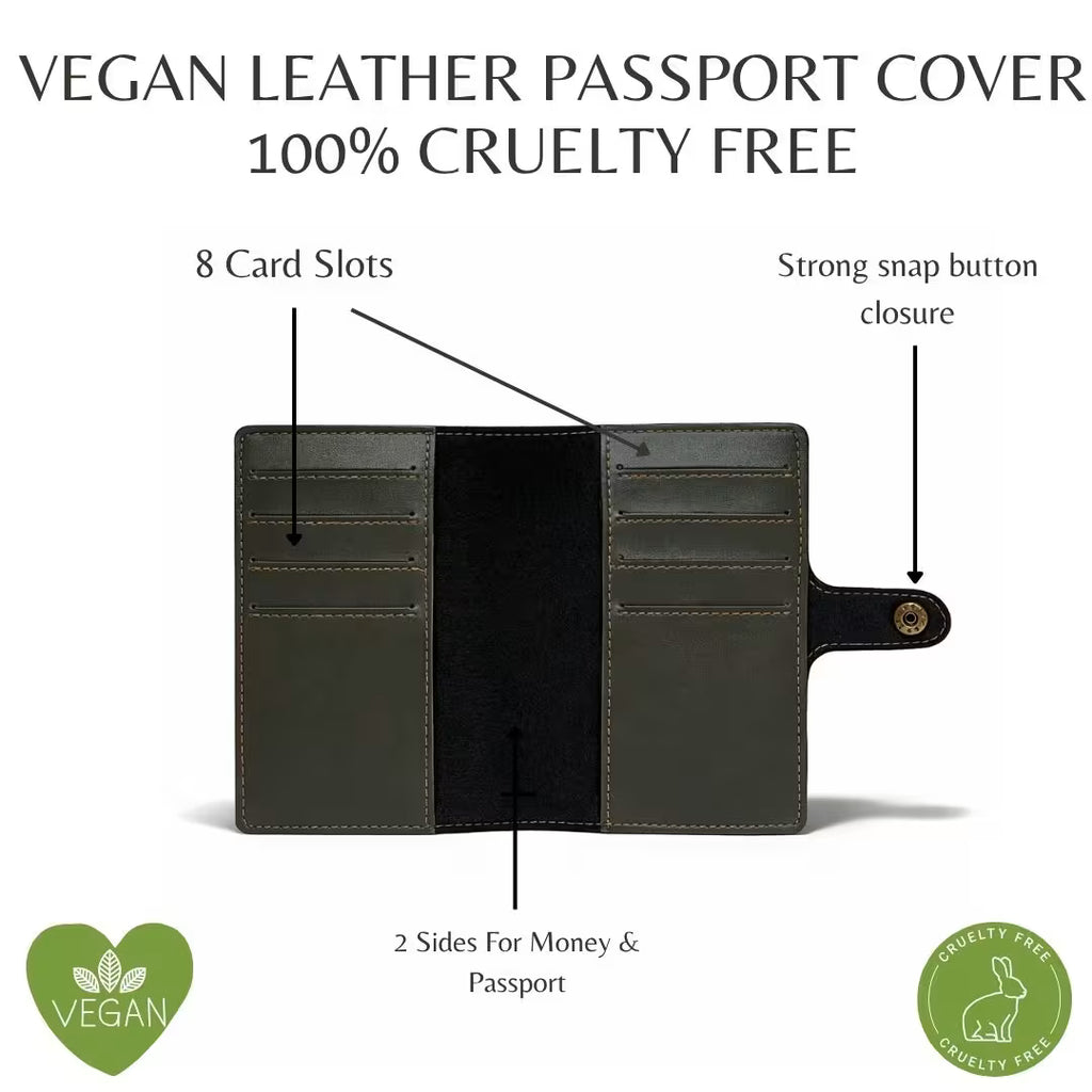 Personalized Button Passport Cover - Dark Olive Green