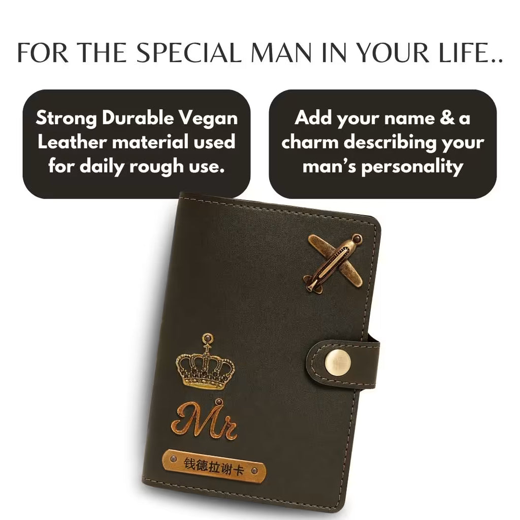 Personalized Button Passport Cover - Dark Olive Green