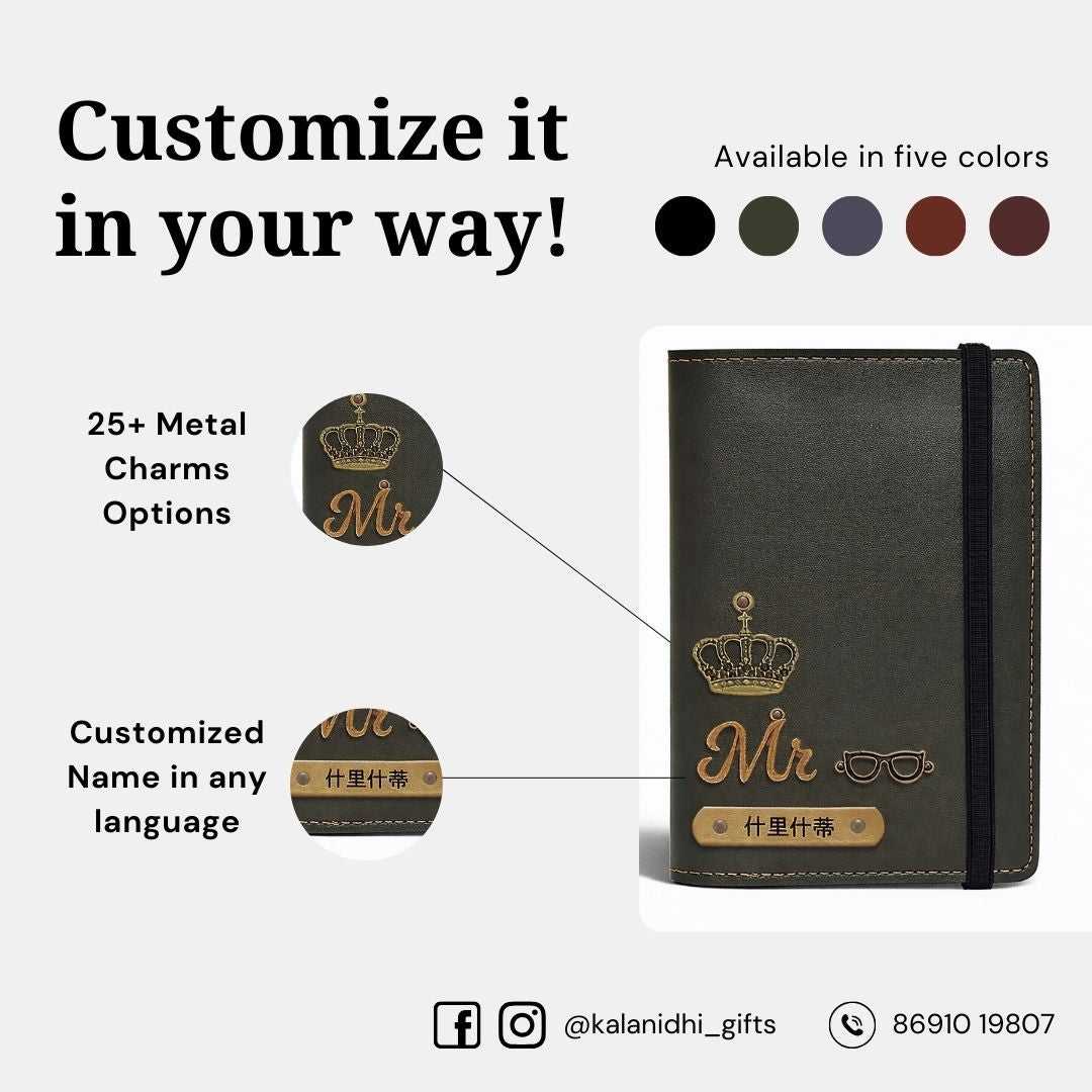 Personalized Elastic Closure Passport Cover - Dark Olive Green