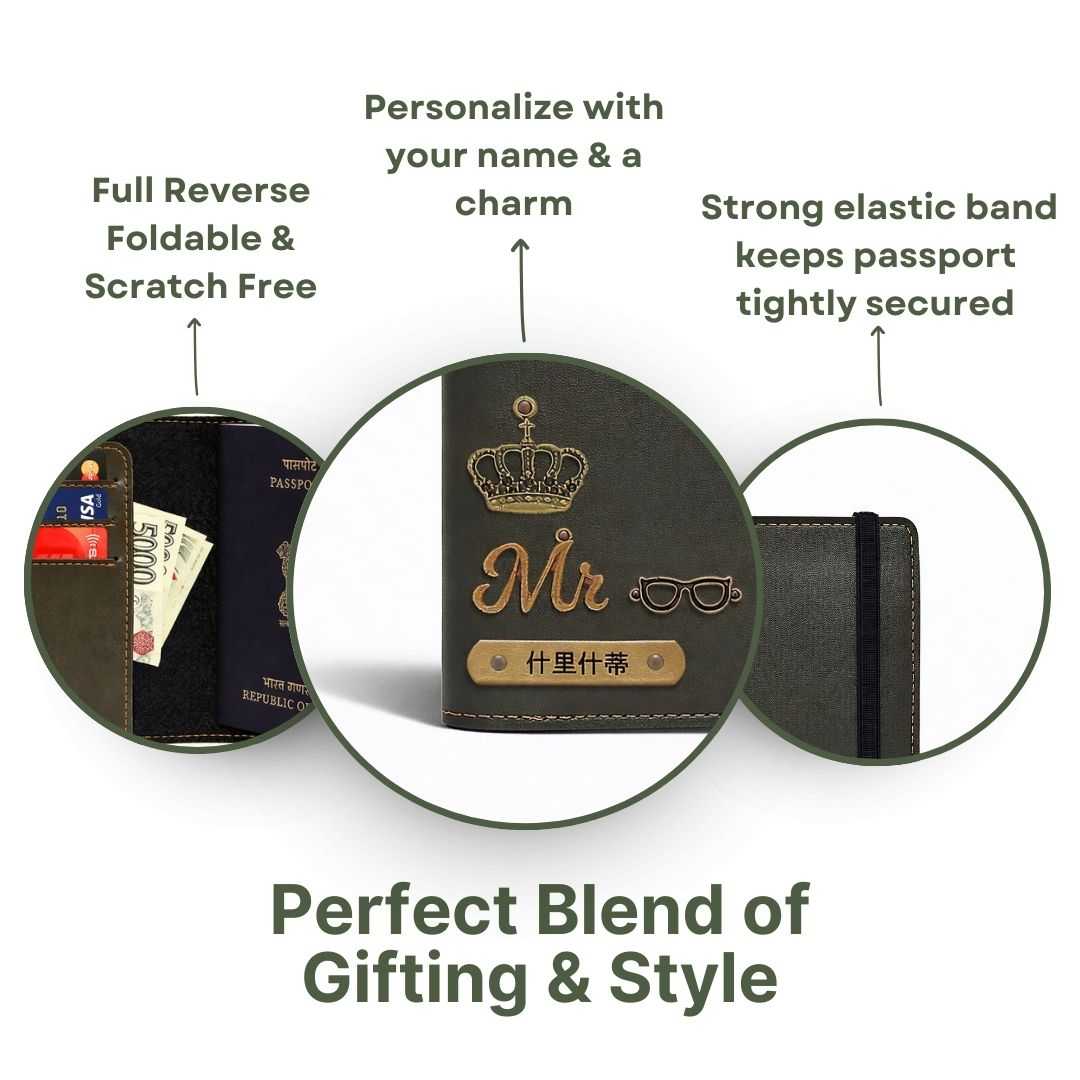 Personalized Elastic Closure Passport Cover - Dark Olive Green