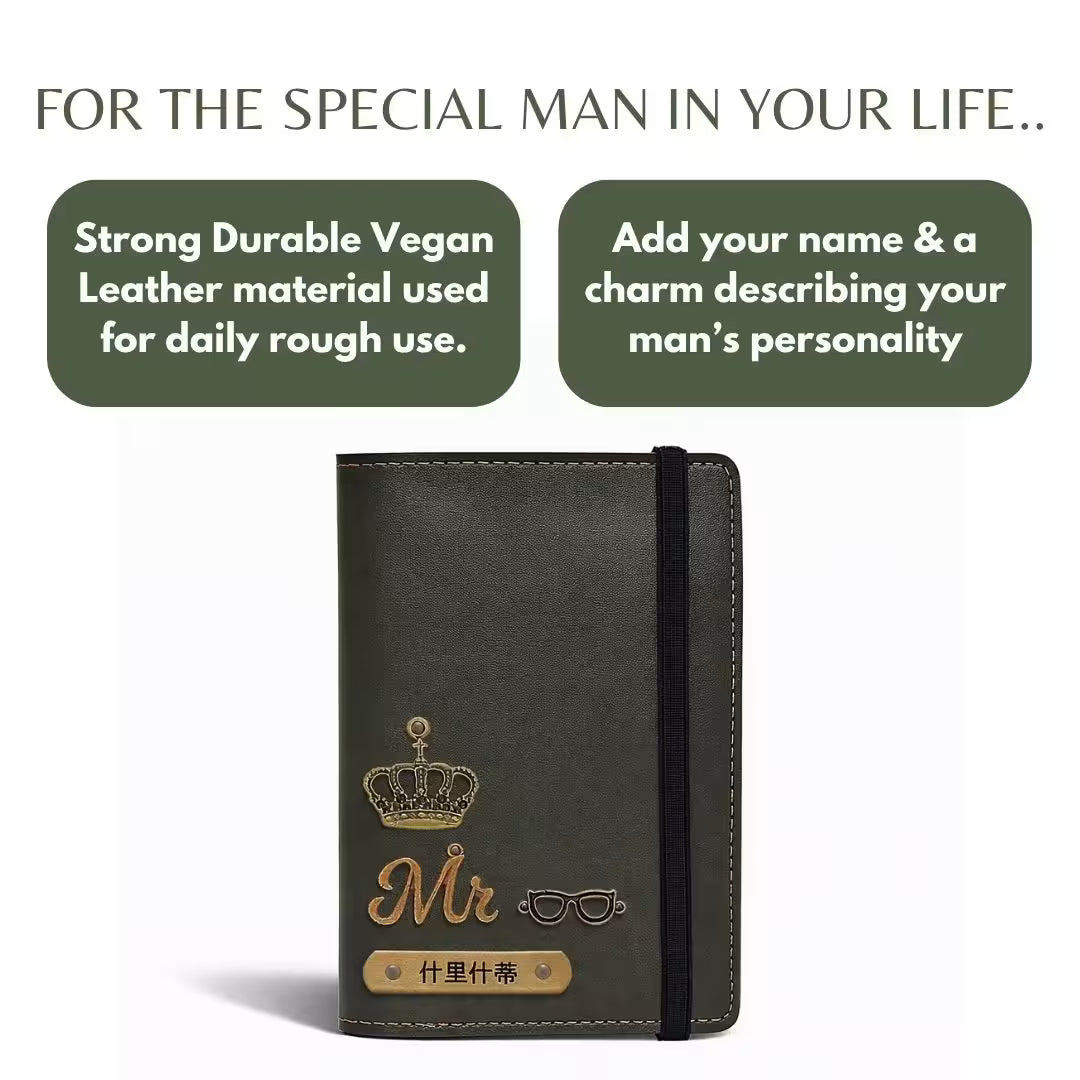 Personalized Elastic Closure Passport Cover - Dark Olive Green