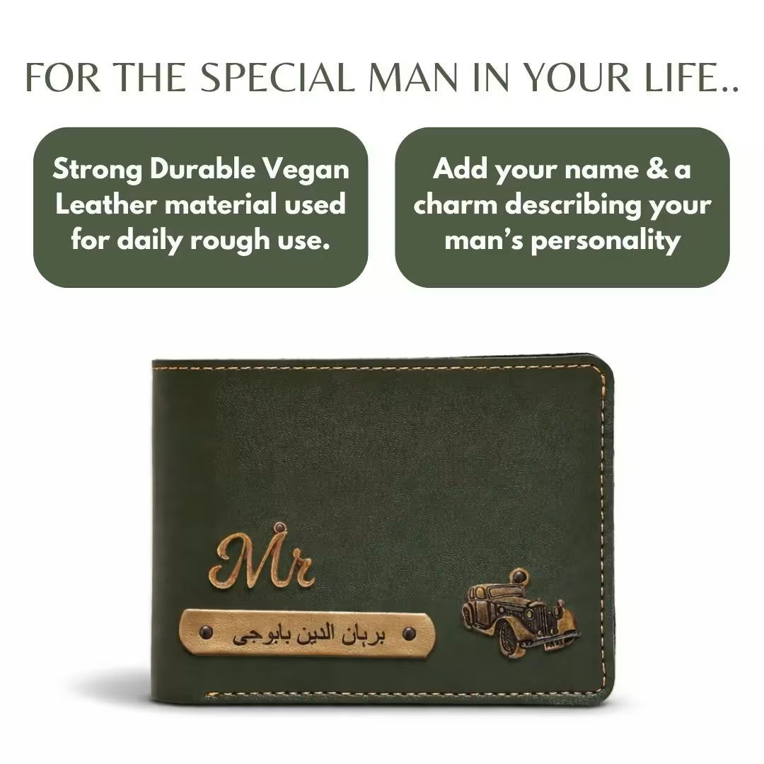 Personalized Chain Wallet with Name & Charm - Dark Olive Green