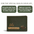 Personalized Chain Wallet with Name & Charm - Dark Olive Green