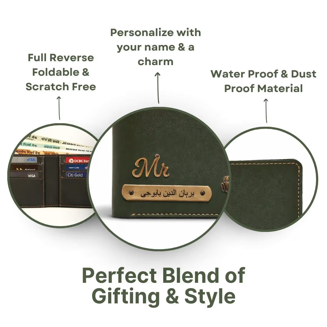 Personalized Chain Wallet with Name & Charm - Dark Olive Green
