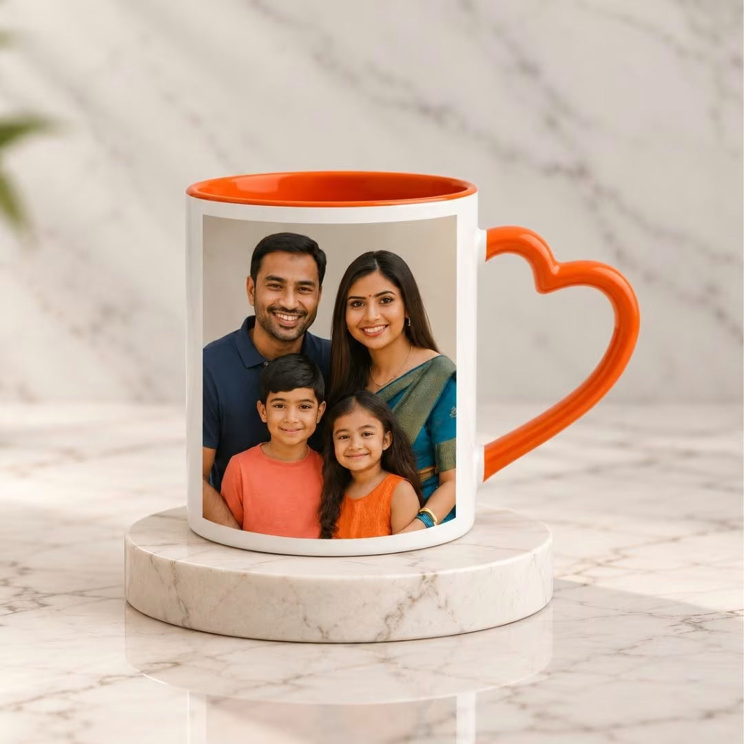 Orange Heart Handle Ceramic Photo Mug