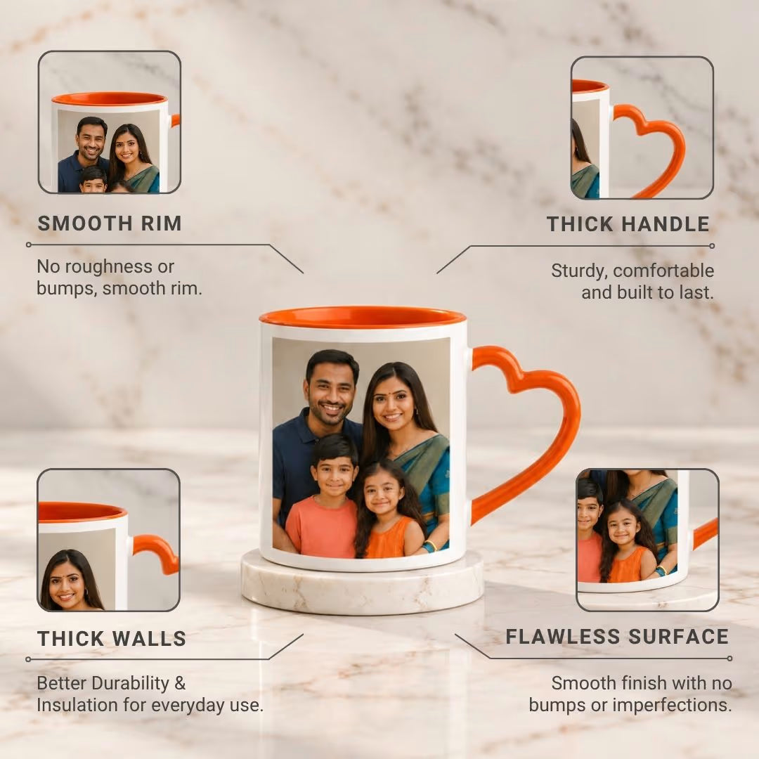 Orange Heart Handle Ceramic Photo Mug