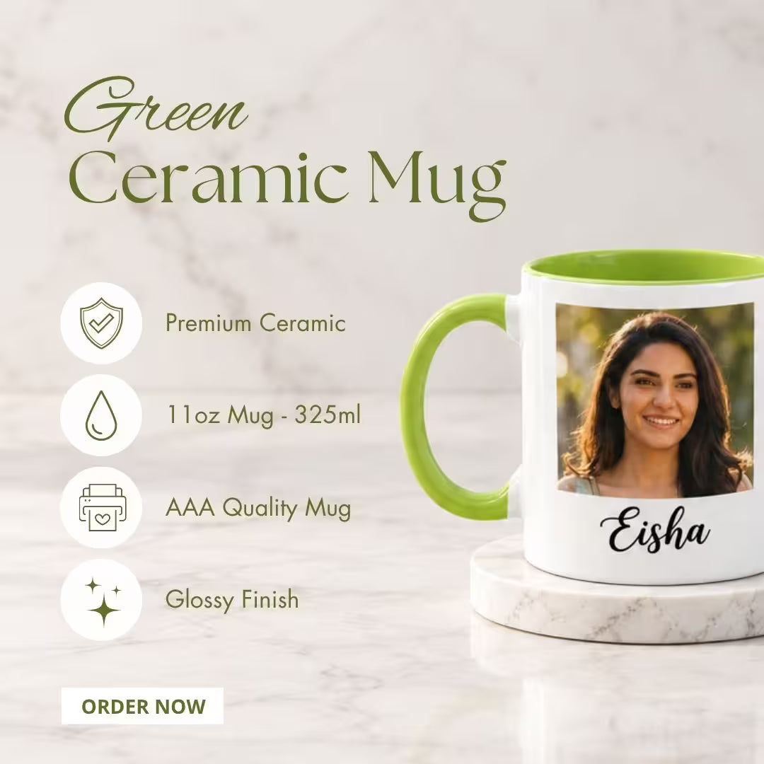 Light Green Ceramic Customized Photo Mug