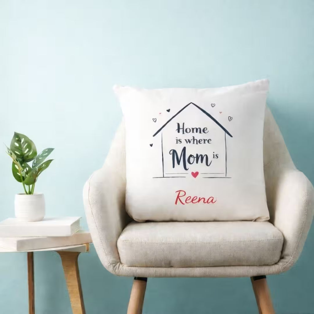 Personalized "Home is Where Mom is" Satin Pillow – Custom Name Cushion