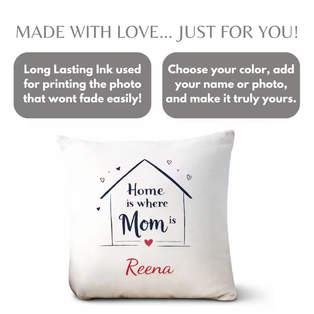 Personalized "Home is Where Mom is" Satin Pillow – Custom Name Cushion