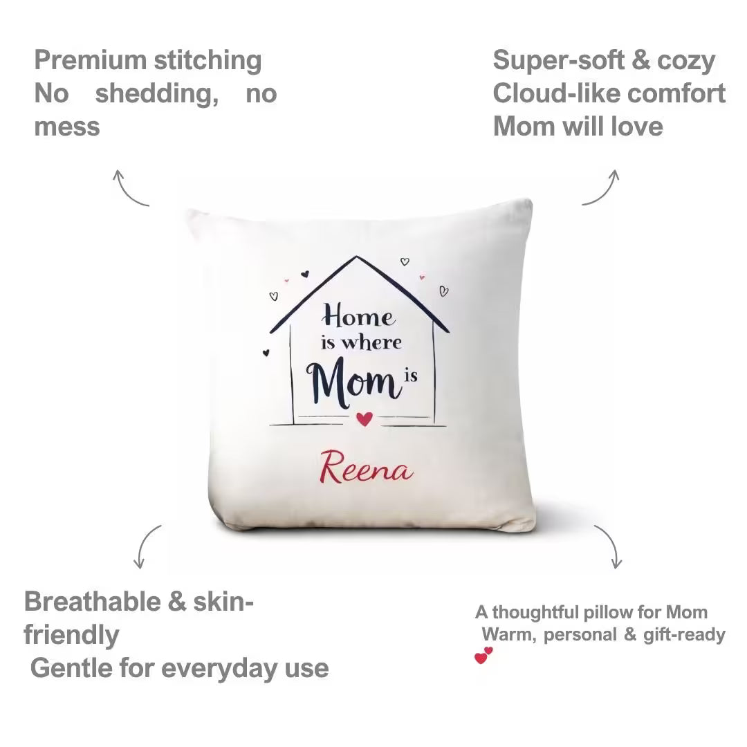 Personalized "Home is Where Mom is" Satin Pillow – Custom Name Cushion