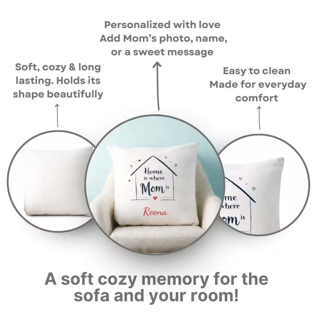 Personalized "Home is Where Mom is" Satin Pillow – Custom Name Cushion