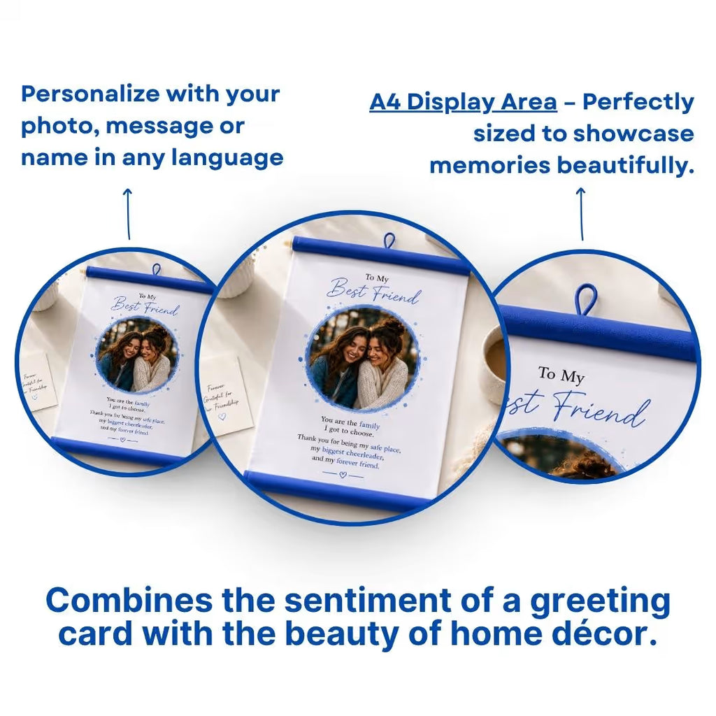 Personalized Blue Hanging Scroll with Photo & Message