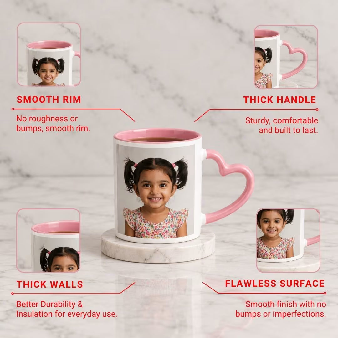 Pink Heart Handle Ceramic Photo Mug