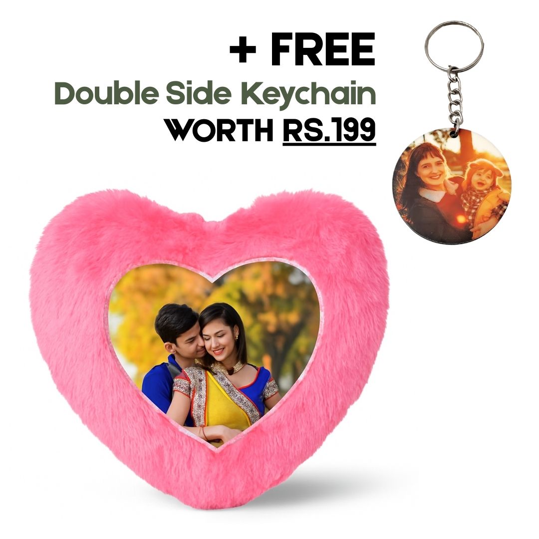 Pink Heart Customized Furr Photo Pillow