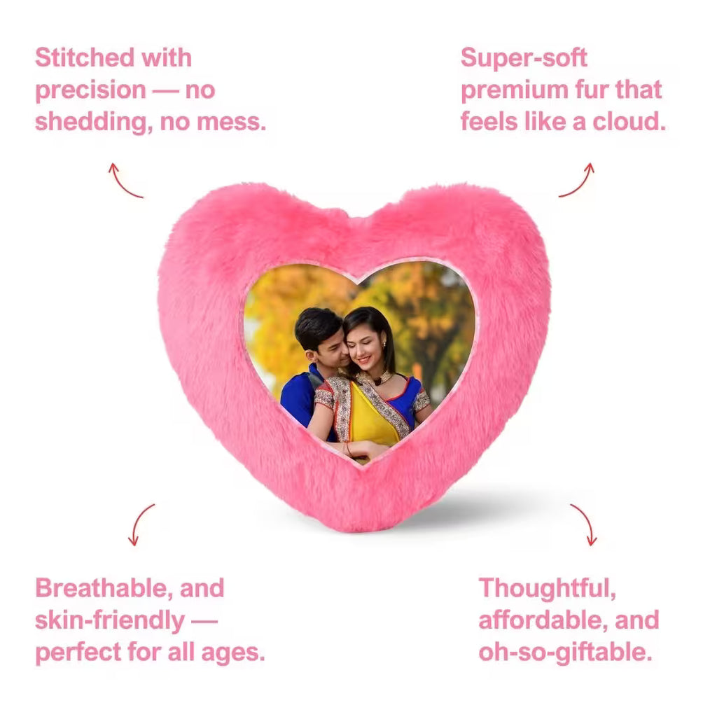 Pink Heart Customized Furr Photo Pillow