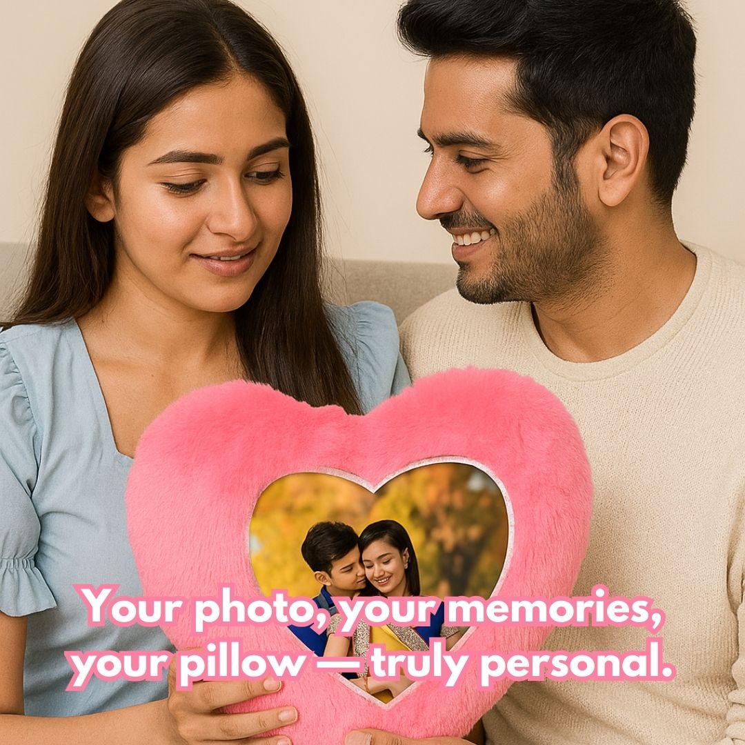 Pink Heart Customized Furr Photo Pillow