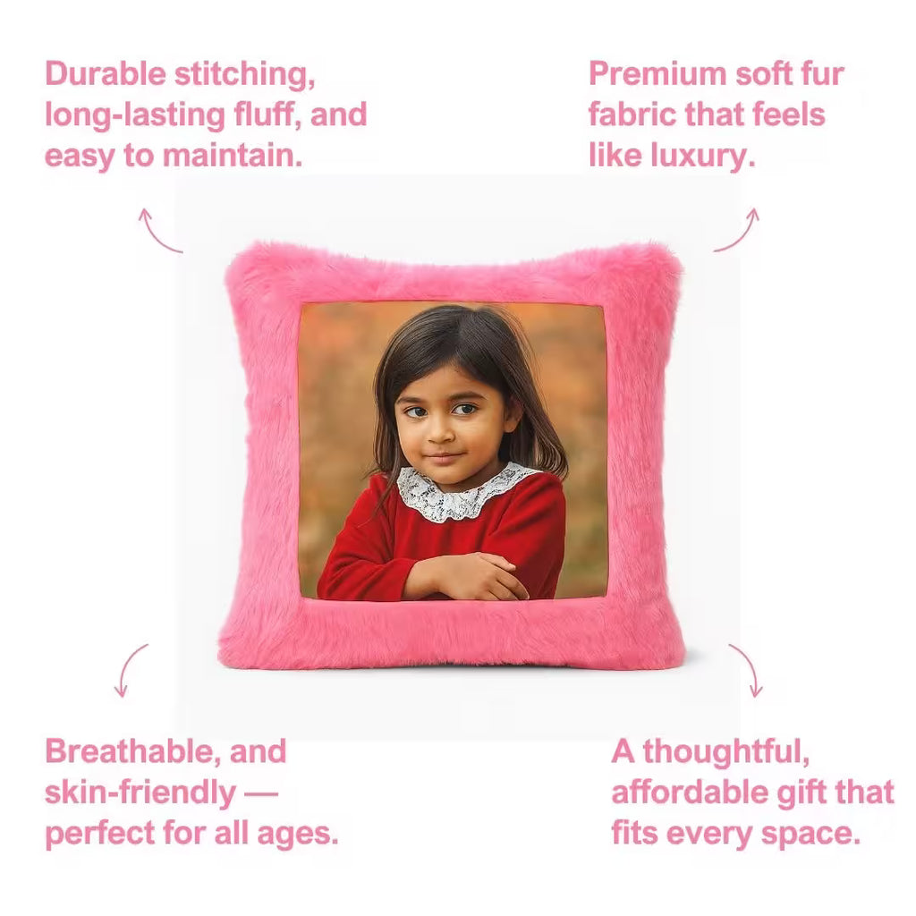 Pink Square Customized Furr Photo Pillow