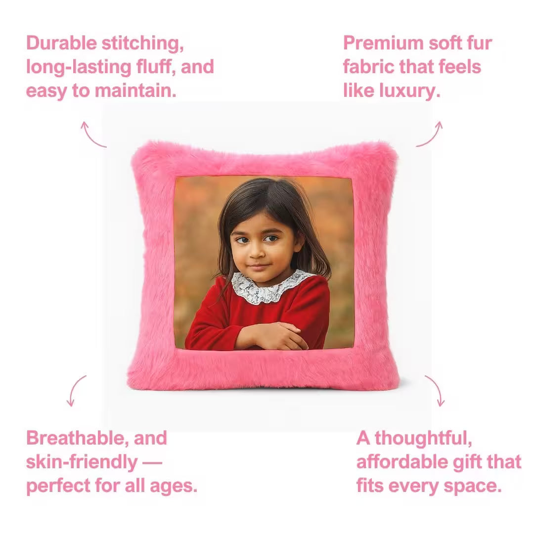 Pink Square Customized Furr Photo Pillow