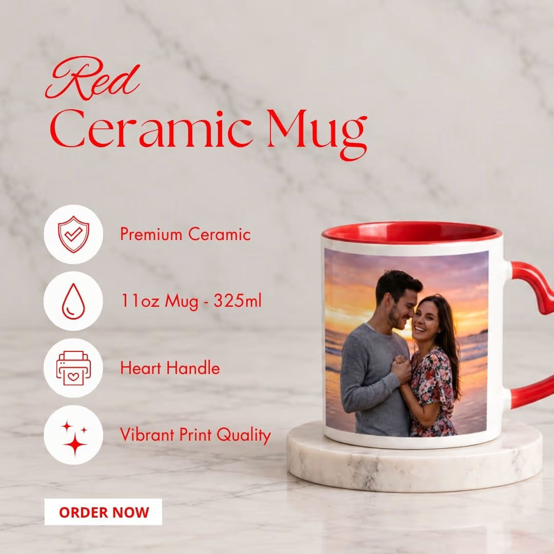 Red Heart Handle Personalized Ceramic Photo Mug
